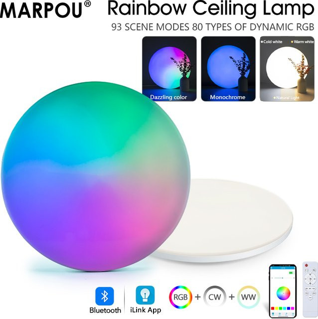 MARPOU RGB Smart LED-Deckenleuchte in Weiß, moderne runde Deckenlampe mit App- und Fernbedienung, dimmbar, 18–54 W - Bild 1