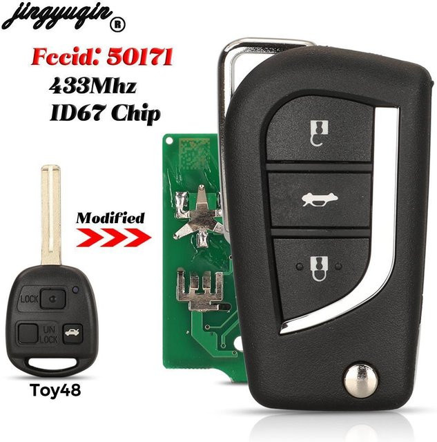 Jingyuqin Flip Remote Autoschlüssel Fob 433 MHz 4D67 Chip mit 2 oder 3 Tasten für Toyota Lexus Prado 120 RAV4 Kluger in Schwarz FCC ID: 50171 - Bild 1