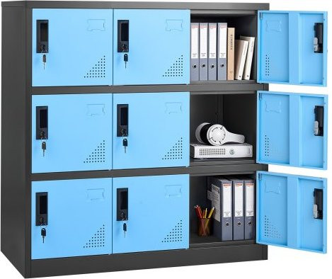VEVOR Metall Schließfachschrank mit 9 Türen, 3 Ebenen, Blau/Schwarz, B/T/H: 90 x 45 x 94 cm - Bild 1