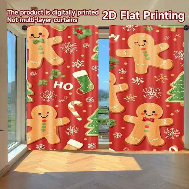 Set aus 2 dekorativen Druckvorhängen mit Lebkuchenbaum-Motiv von Tonnika Chen, Multicolor, B: 100 cm, H: 70 cm - Bild 1