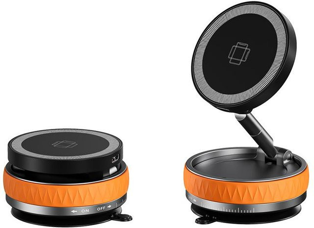 Magnetische kabellose 15W Vakuum-Saug-Handyhalterung für das Auto mit 360 Grad Drehung in Orange - Bild 1