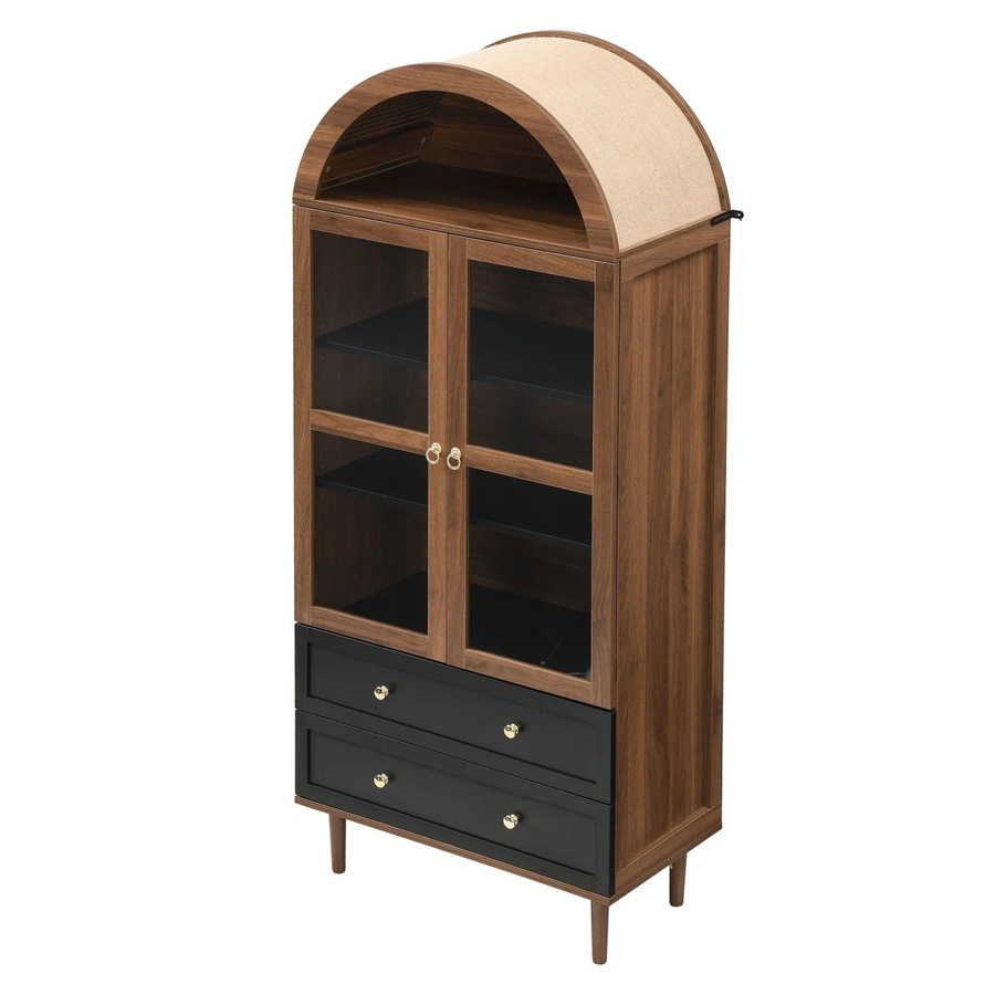 okwish Kommode mit gewölbtem Glas und verstellbaren Regalen in Schwarz, B/T/H: 70 x 38 x 165 cm - Bild 2