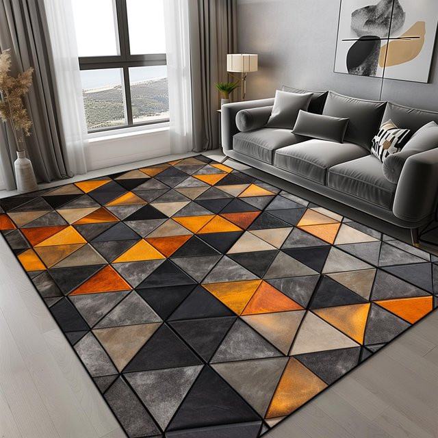 Karpetti Geometrischer Teppich in Orange, Modernes Design für Wohnzimmer und Schlafzimmer, Rutschfest und Leicht zu Reinigen, B x T: 100 x 120 cm - Bild 1