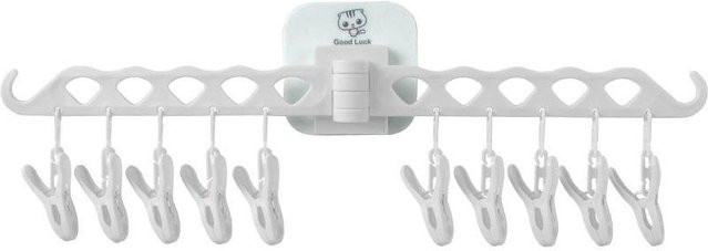 Faltbarer Wandwäscheständer von Yiran Furniture in Weiß mit Haken und selbstklebender Befestigung zur Organisation von Baby- und Kinderwäsche, Socken und Handtüchern - Bild 1