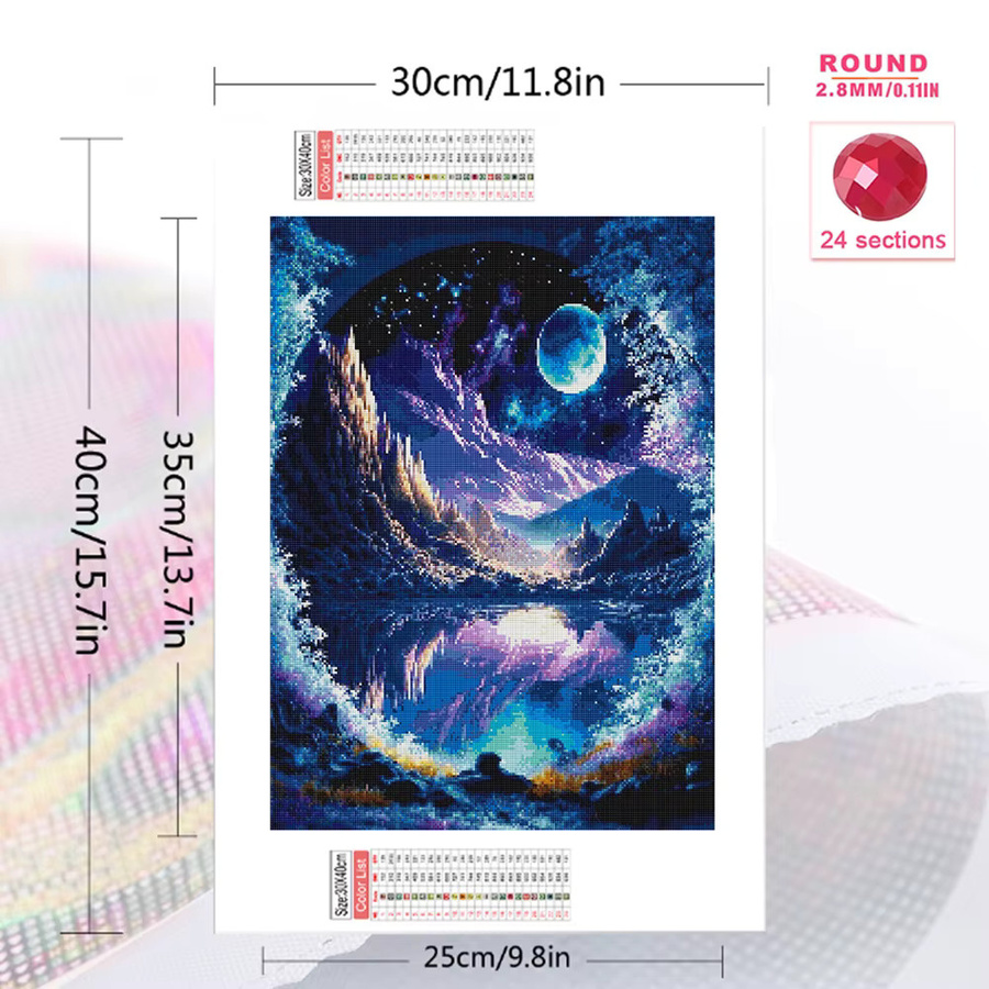 Evershine Diamond Painting Set Landschaft mit Berg und Mond, DIY Mosaik Stickerei in Mehrfarbig, B/H: 30 x 20 cm - Bild 2