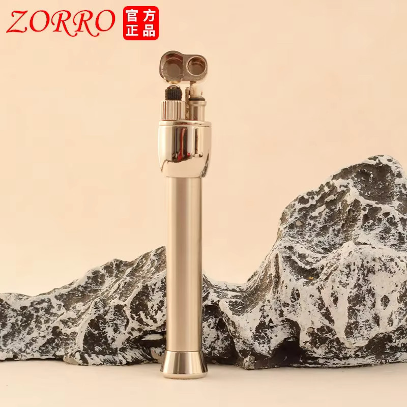 ZORRO Mini Reinkupfer-Feuerzeug mit Hebearm in Gold und Weiß, Tragbares Kerosin-Feuerzeug für Raucherzubehör - Bild 3