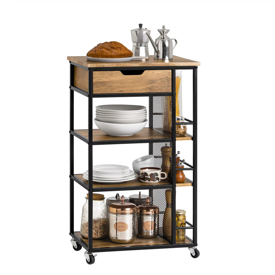 SoBuy Servierwagen FKW99-N in Vintage Holzfarbe mit 6 Ablagen und 1 Schublade, B/T/H: 50 x 37 x 87 cm - Bild 2