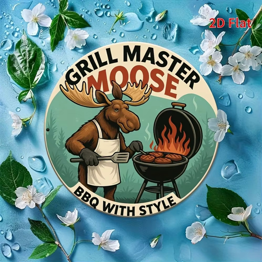 Runde Wanddekoration aus Metall von Potdemiel mit Grill Master Moose Motiv in Multicolour, Durchmesser: 20 cm - Bild 5