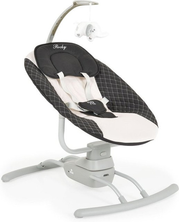 Elektrische Babywippe Moni Rocky in Beige mit Musik, Kissen, Stofftier und Moskitonetz inklusive Fernbedienung