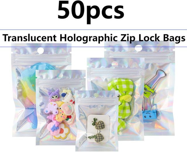 50 Stück Holographische Transparente Zip-Verpackungsbeutel aus Kunststoff für Schmuck und Accessoires - Bild 1