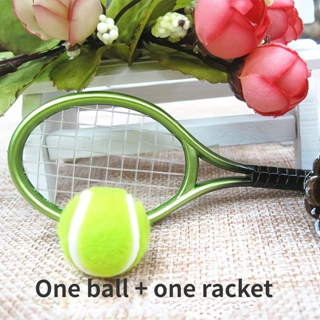 XYNN Puppen-Tennis-Schläger-Set mit Bällen, Miniatur-Sportausrüstung, 2-teiliges Set, grün - Bild 1
