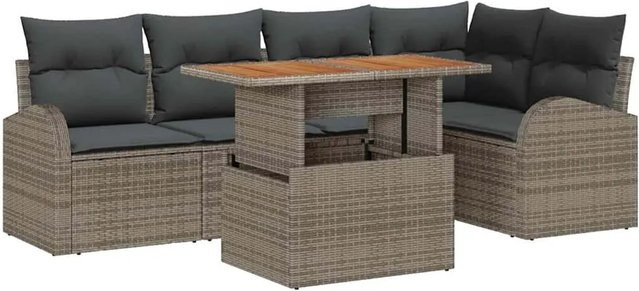 vidaXL Garten-Sofa-Set 6-teilig in Grau mit Polsterkissen und integriertem Stauraum aus Poly-Rattan und Stahl - Bild 1