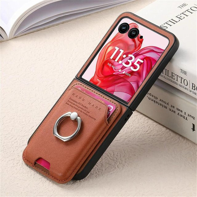 2-in-1 Lederhülle für Motorola Razr 60 50 40 Ultra mit abnehmbarem Portemonnaie und Kartenhalter in Braun - Bild 1