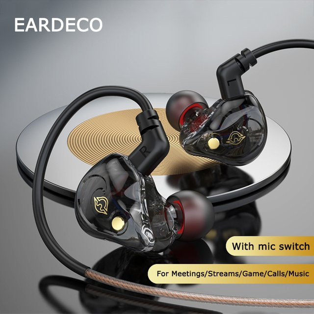 EARDECO In-Ear Kopfhörer mit Mikrofon und Geräuschunterdrückung, Stereo-Bass Sport-Ohrhörer mit 3,5 mm Klinkenanschluss, Schwarz - Bild 1