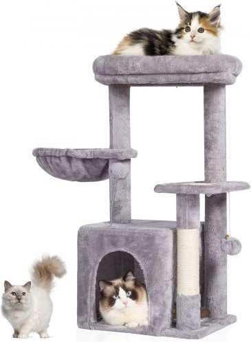VEVOR Kratzbaum für Katzen in Hellgrau mit Katzenhaus, Sisal-Kratzpfosten, Hängematte und Spielzeug - Bild 1