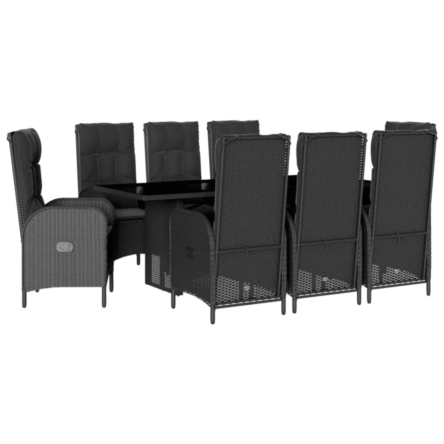 vidaXL 9-teilige Garten-Essgruppe aus Poly-Rattan mit Kissen in Schwarz - Bild 2