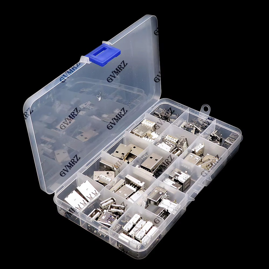 14Values 82 Stück USB Steckverbinder Set mit USB Typ A und USB Typ B Lötanschlüssen für PCB in Silber - Bild 1