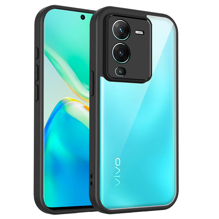 Vivo V25 Pro 5G Handyhülle mit transparenter Silikon-Rückseite und mattem Bumper in Grau und Transparent - Bild 3