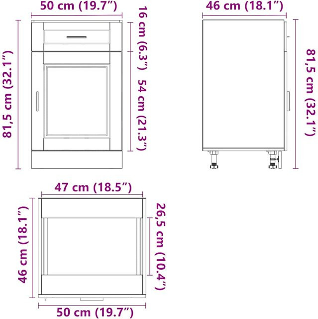 vidaXL Küchenunterschrank Porto in Schwarz, modern mit Schranktüren aus Holzwerkstoff, B/T/H: 50,0 x 46,0 x 81,5 cm - Bild 2