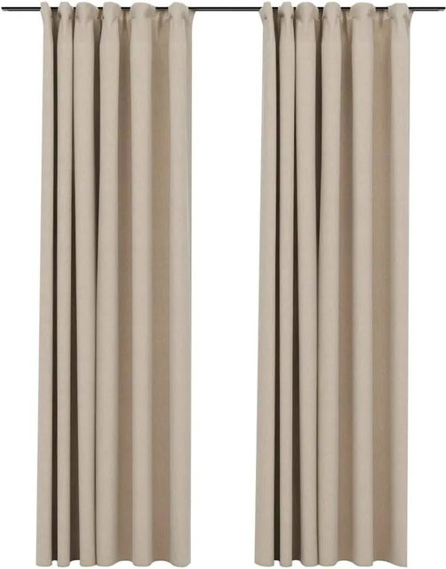 vidaXL Verdunkelungsvorhänge in Leinenoptik mit Haken, 2 Stück, Beige, B: 140 cm, H: 245 cm - Bild 1