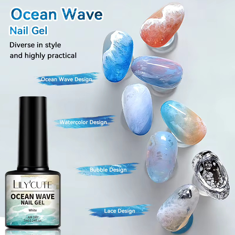LILYCUTE Nagellack Ozeanwellen-Gel, Weiß, 7 ml - Bild 4