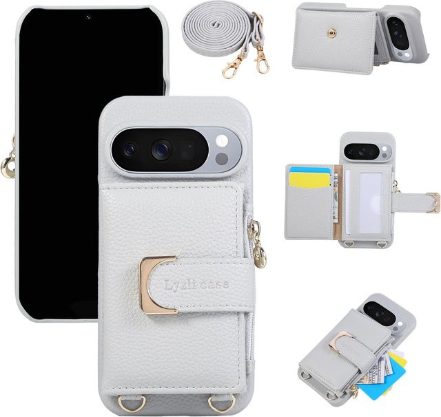 Business Umhängetasche aus Leder mit Reißverschluss und Kartensteckplatz für Google Pixel 7 Pro, Blau - Bild 1