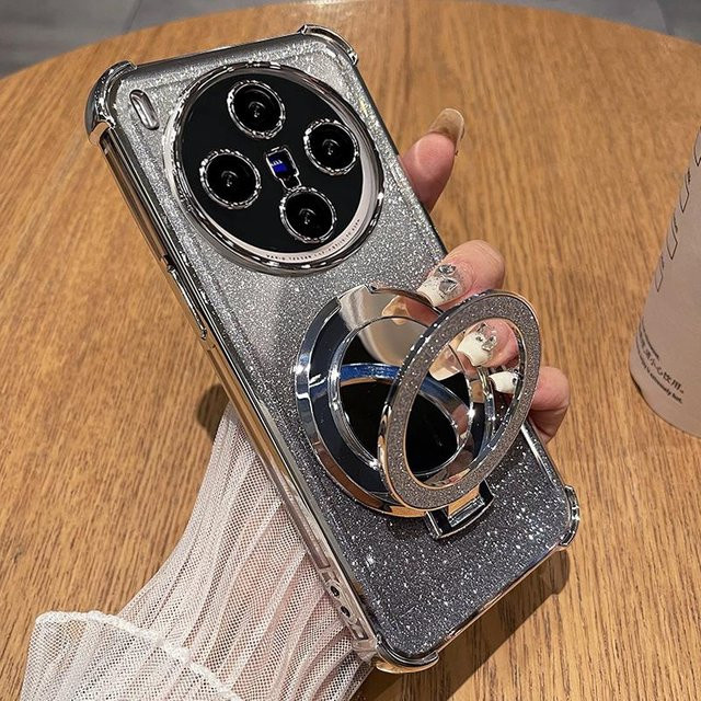Kiicapa Silikonhülle für VIVO X300 Pro mit Spiegel, Magnetischem Halter und Ständer in Silber - Bild 1