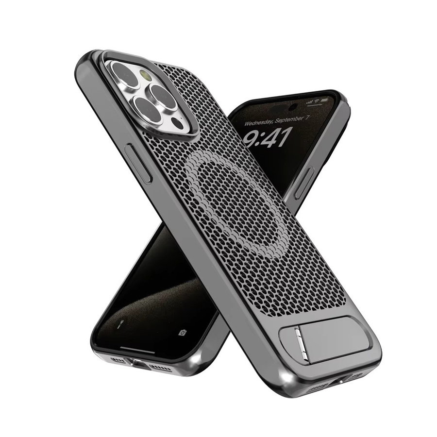 Vyimc Magnetische iPhone Hülle mit Kühlständer und Wärmeableitung, Stoßfest, Schwarz - Bild 2