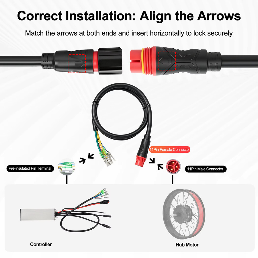 BAFANG EBIKE FAT Nabenmotorkabel in Schwarz, wasserdichtes Motorverlängerungskabel für BAFANG G062 G060 mit 10 Pins oder 11 Pins, 48 V, 750 W bis 1000 W, Länge: 60 cm oder 90 cm - Bild 4