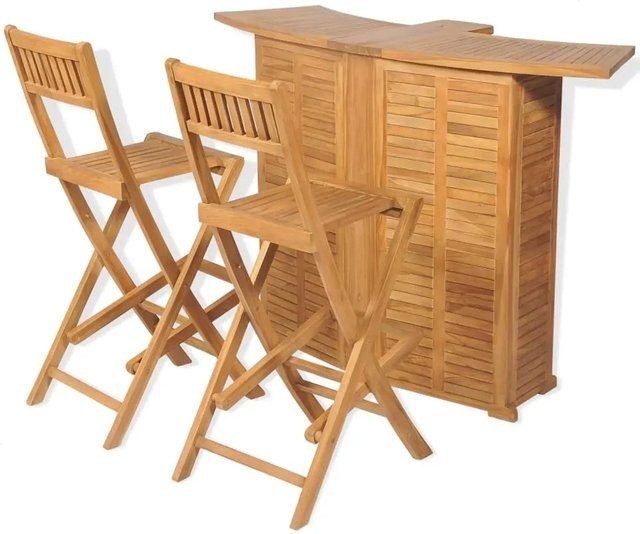 vidaXL 3-teiliges Bistro-Set aus Teakholz in Braun mit Klappstühlen und rechteckigem Tisch für den Garten - Bild 1