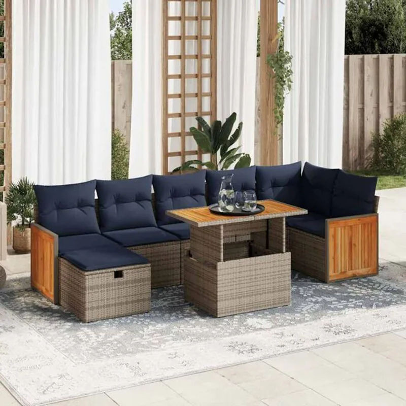 8-teilige moderne Garten-Sofagarnitur aus Poly-Rattan und Akazienholz in Grau mit Kissen von vidaxl - Bild 1