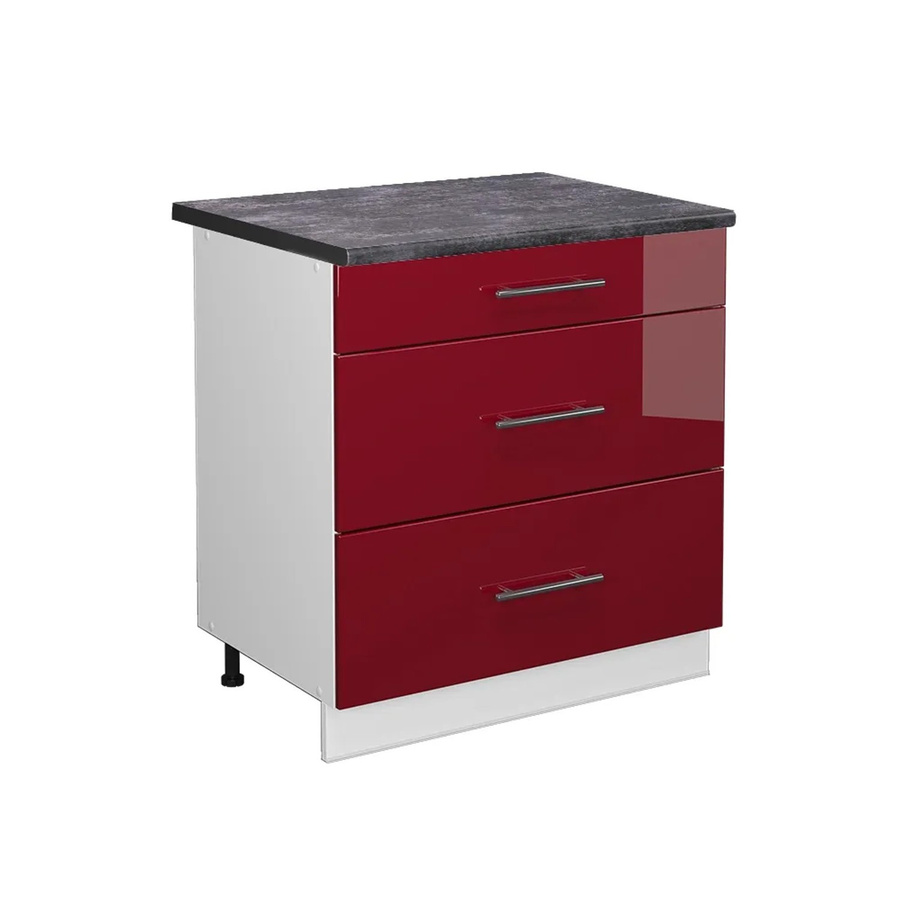 Vicco Küchenunterschrank Fame-Line Bordeaux Hochglanz Weiß mit 3 Schubladen Anthrazit B: 80 cm - Bild 2