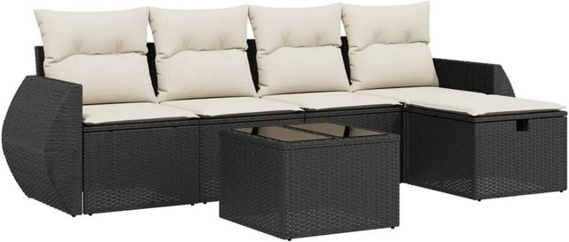 vidaXL 6-tlg Garten-Sofagarnitur in L-Form mit Polyrattan und Kissen, Schwarz - Bild 1