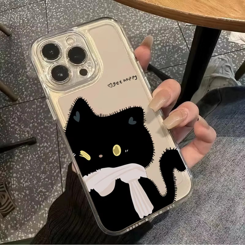 Transparente Handyhülle mit Cartoon Schwarz Weiß Katzen Paar für Apple iPhone 16 15 14 13 12 11 Pro Max Plus Mini SE 7 8 XR XS - Bild 3