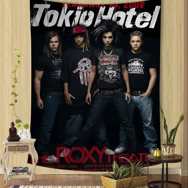 Tokio Hotel Wandteppich Wandbehang mit Band-Aufdruck in Grau, B: 74 cm, H: 94 cm - Bild 1