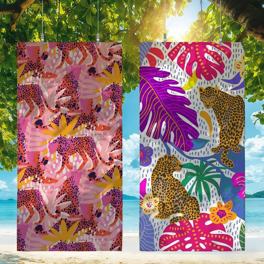 Schnelltrocknendes Strandtuch mit Gepardendesign in Multicolor, B: 40 cm, H: 60 cm - Bild 2