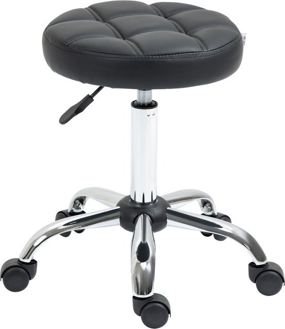 HOMCOM Rollhocker Schwarz mit Kunstleder und Steppmuster, Höhenverstellbarer Drehbarer Arbeitshocker für Büro & Salon, Durchmesser: 35,5 cm, Höhe: 51-67 cm - Bild 1