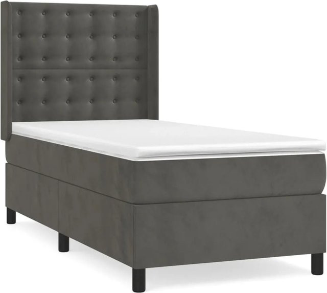 vidaXL Boxspringbett mit Matratze Dunkelgrau Samt B/T: 80 x 200 cm - Bild 1
