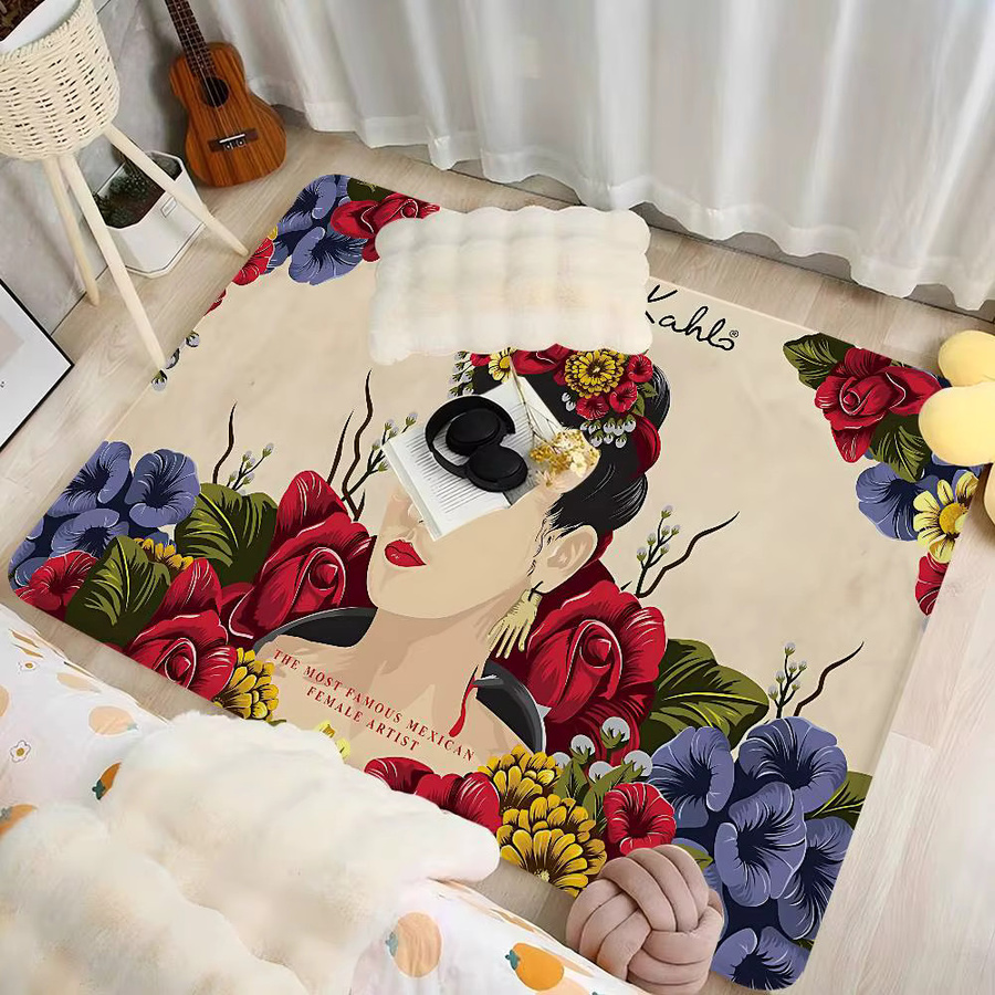 Potdemiel F-Frida K-Kahlo Art Fußmatte mit floralem Boho-Design, rutschfest und waschbar, Mehrfarbig, B: 60 cm, T: 40 cm - Bild 2