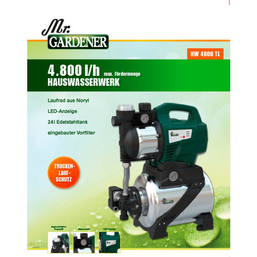 Mr. GARDENER Hauswasserwerk Booster in Grün und Silber mit 1400 W - Bild 2