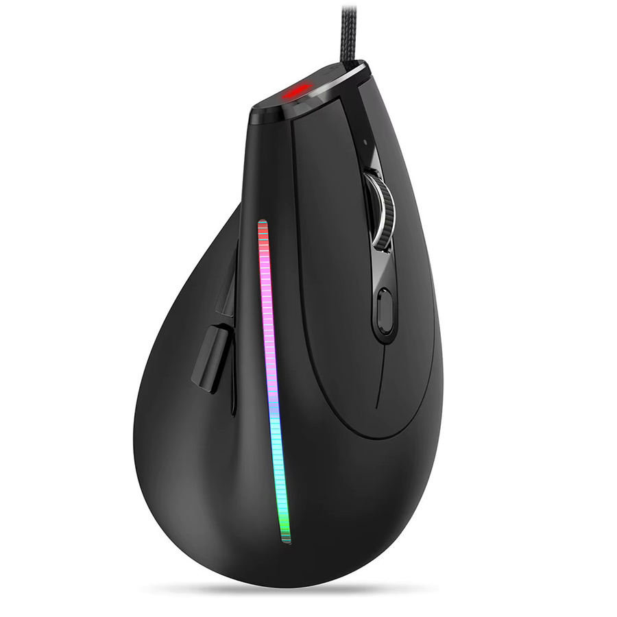 Zelotes T-50 Ergonomische vertikale RGB-Gaming-Maus mit Kabel, 12800 DPI, Schwarz - Bild 2