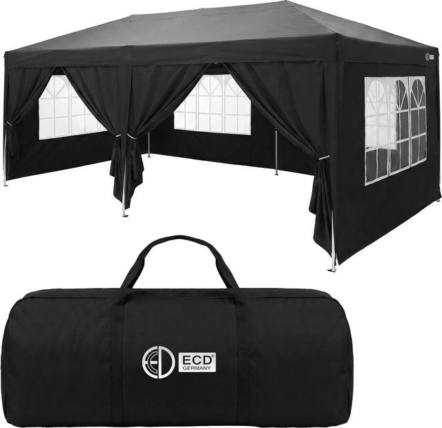 ECD Germany Pop Up Pavillon Wasserdicht mit 6 Seitenwänden und Fenstern aus Polyester und Stahl, Schwarz und Weiß, B/T: 600 x 300 cm, H: 260 cm - Bild 2
