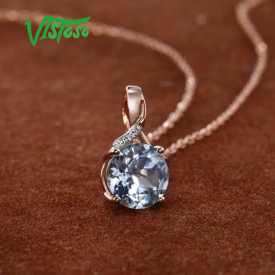VISTOSO Goldanhänger, 14K & 9K Roségold, Diamant, Blautopas, Damen - Bild 2