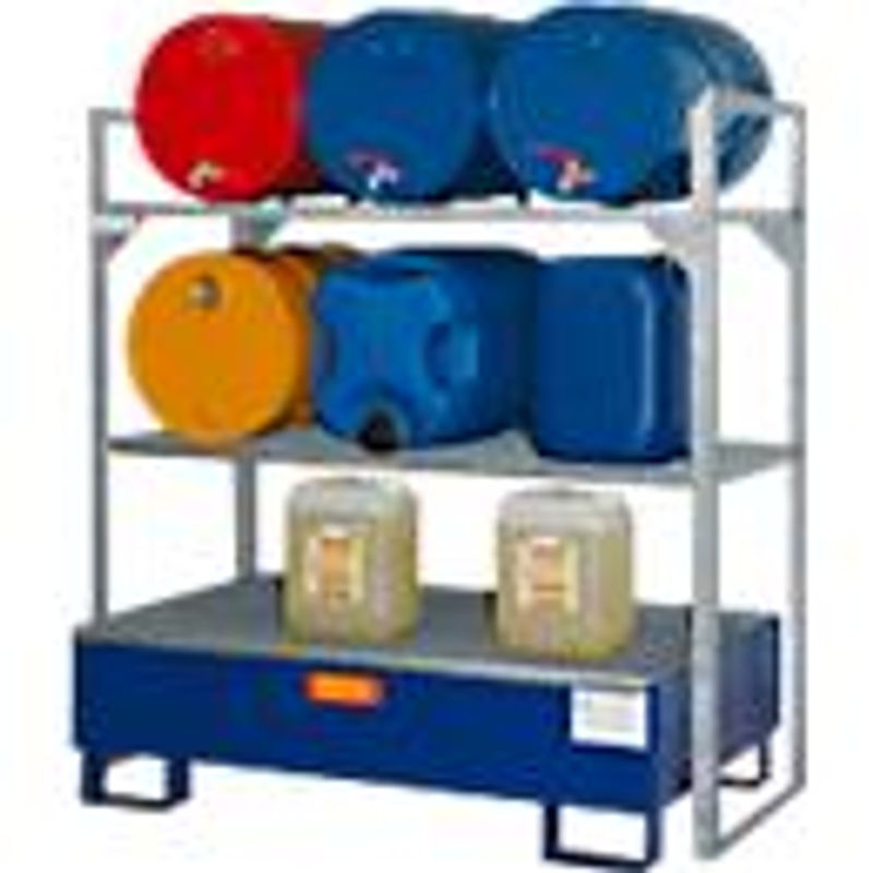 Cemo Fassregal Typ 360 in Grau mit Stahl-Auffangwanne und Fassauflage für 6 x 60 l Gebinde, B: 80 cm, T: 80 cm, H: 130 cm - Bild 2