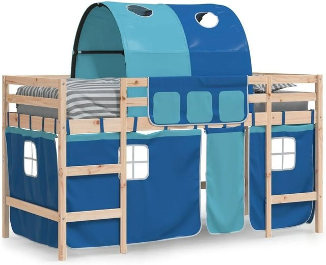 vidaXL Kinderhochbett mit Tunnel aus Massivholz Kiefer in Blau, B/T/H: 200 x 80 x 113,5 cm - Bild 1