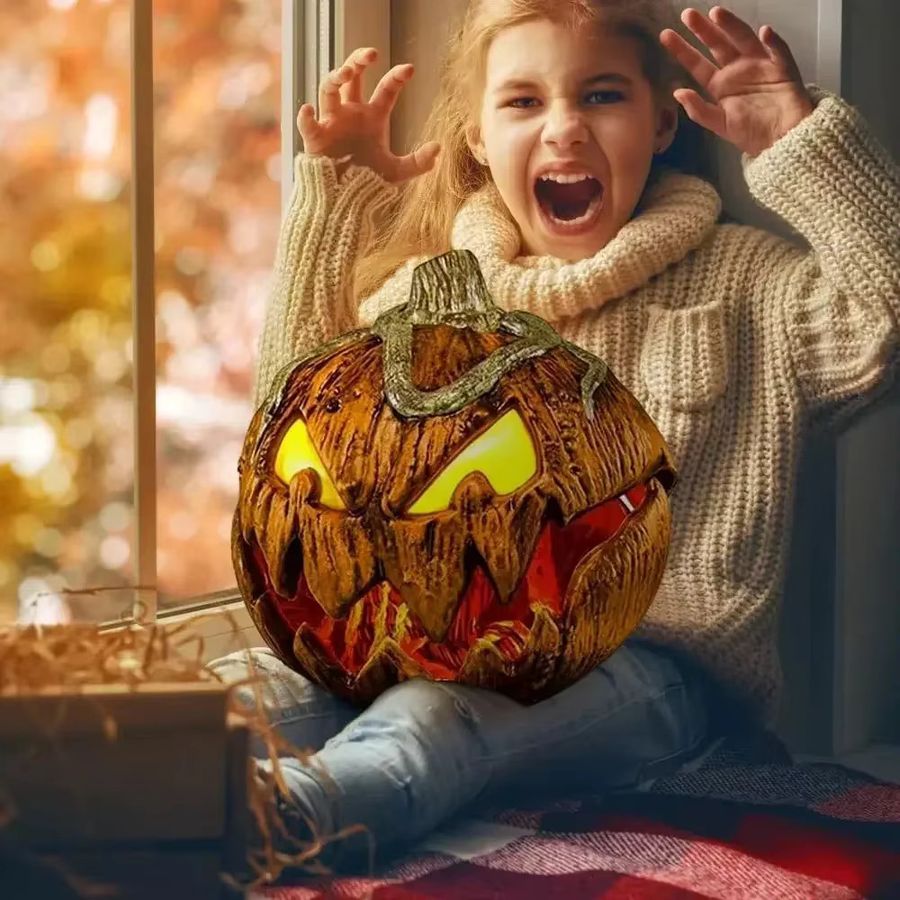 Trebalena Halloween Kürbis-Dekoration Gruselige Jack-O-Lantern Köpfe für die Gartendekoration im Freien - Bild 5