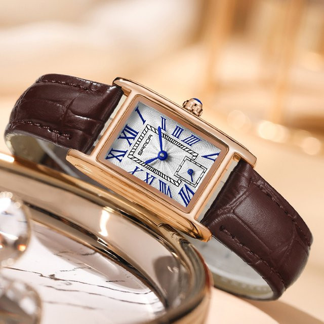 Pagani Designs Armbanduhr, Quarz, rechteckig, braunes Lederband, Damen - Bild 1