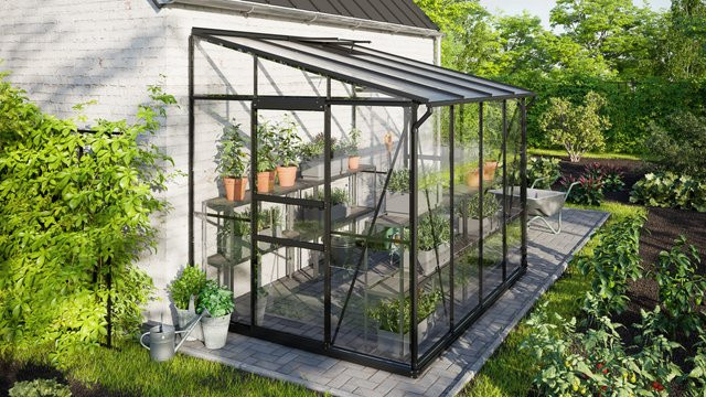 Vitavia Anlehn-Gewächshaus Ida 5200 Schwarz mit Polycarbonat-Dach und Doppelschiebetür, B/T/H: 262,1 x 220,8 x 221,0 cm - Bild 1