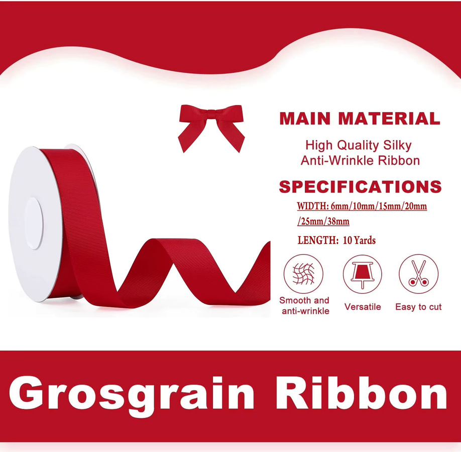 REDCHERRY Ripsband aus Polyester, Mehrfarbig, 10 Meter Länge - Bild 3