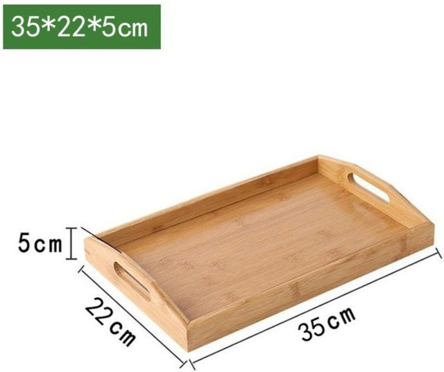 Rechteckiges Aufbewahrungs-Tablett aus Bambus und Holz in Braun mit Griffen, B/T/H: 35 x 22 x 5 cm - Bild 1